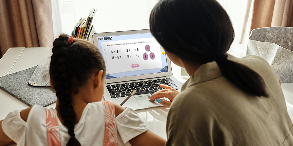 Footer image Adult and Child working on a laptop during an Everybody Counts Maths lesson on a tablet